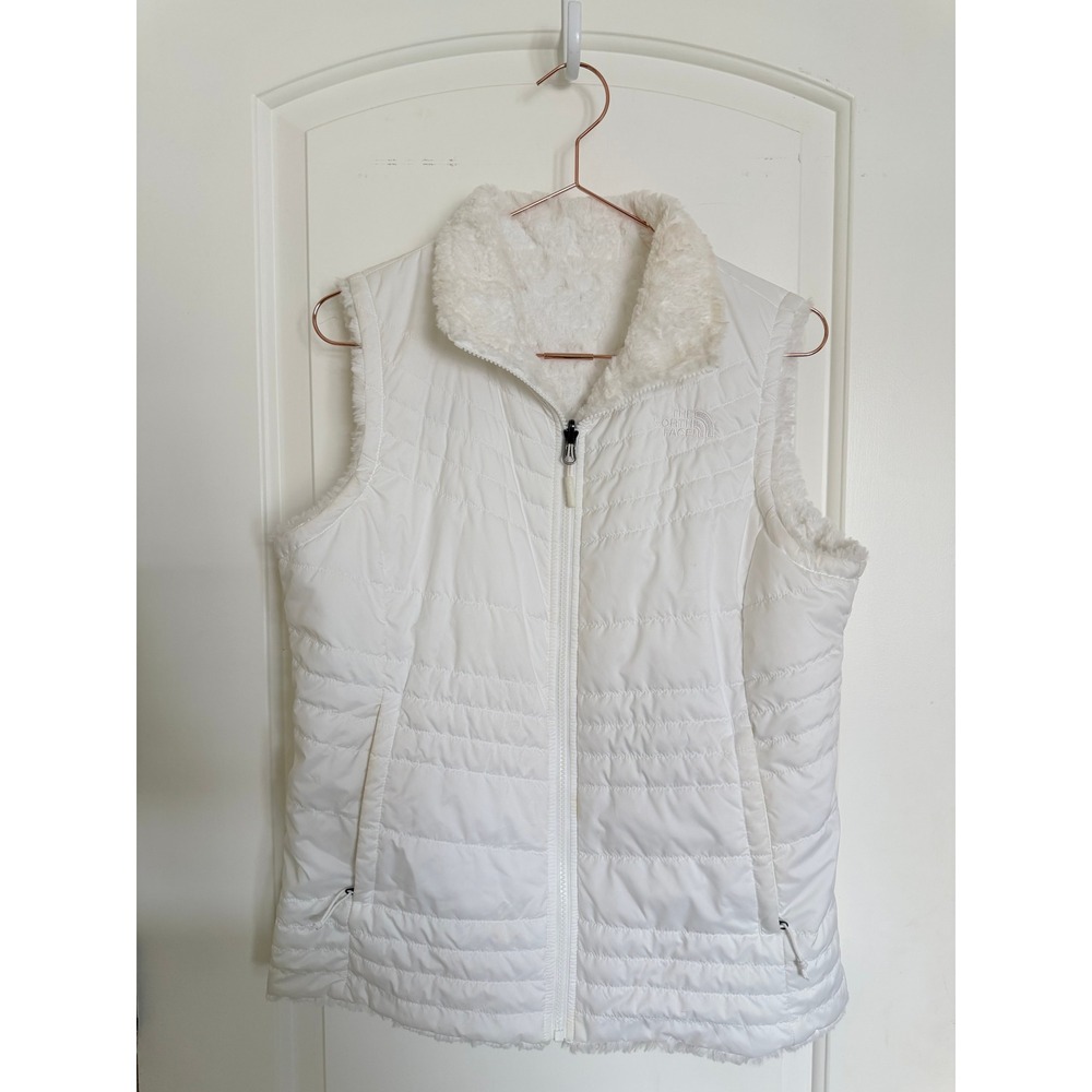 The North‎ Face Puffer Vest Womens M Mossbud Reversible White Insulated Fleece